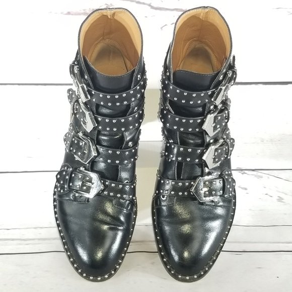 Black Studded Buckled Ankle Biker Boot - Picture 6 of 7